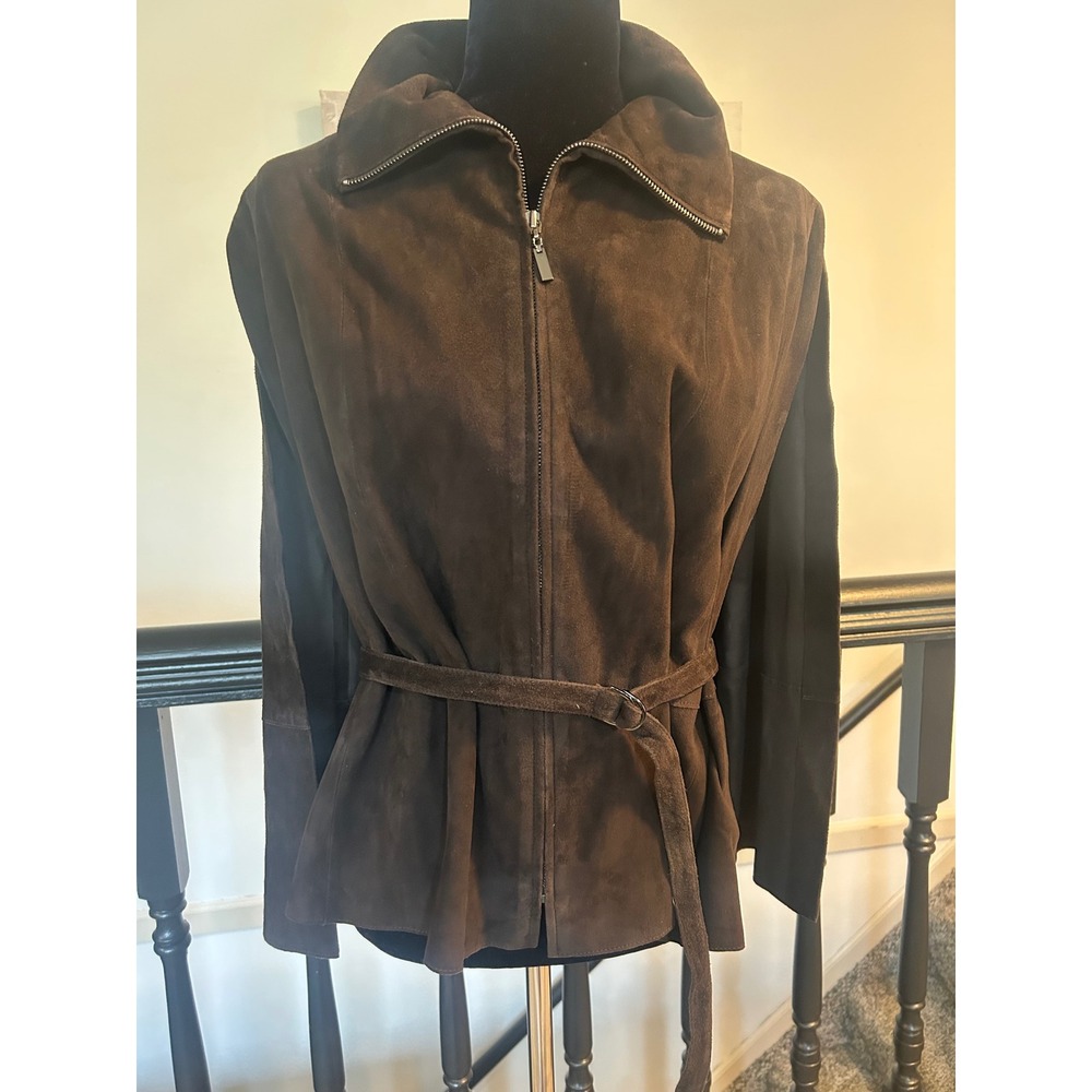 D&I Collection Brown Suede Leather Cape Jacket Belted Full Zip Medium vintage